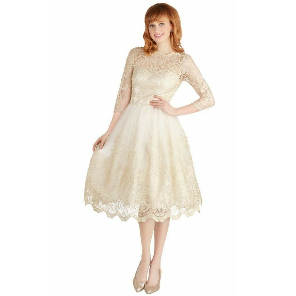 ModCloth Chi Chi London Gilded Grace Lace Dress, S